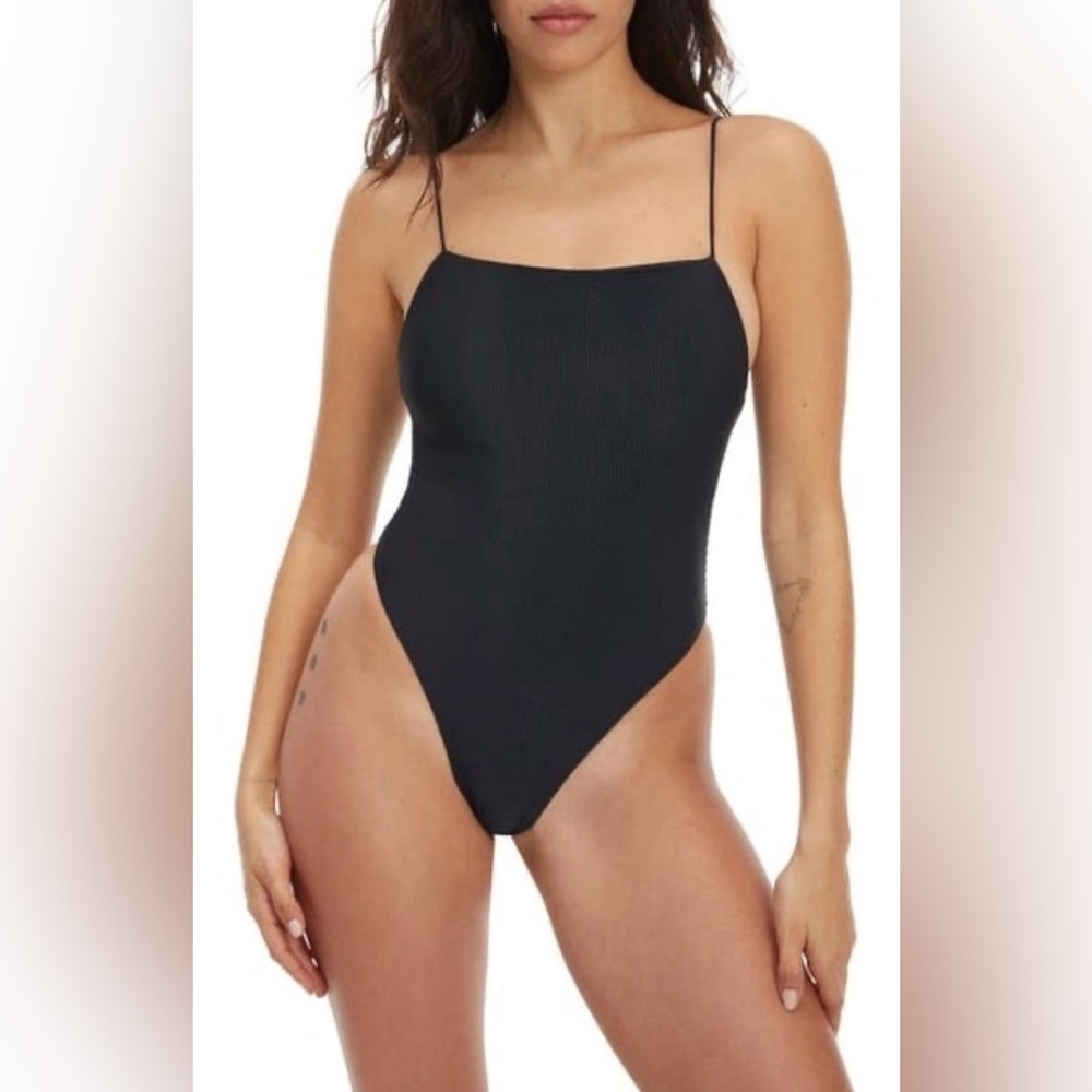 Good American '90s Rib One-Piece Swimsuit in Black Size 1 (Small)